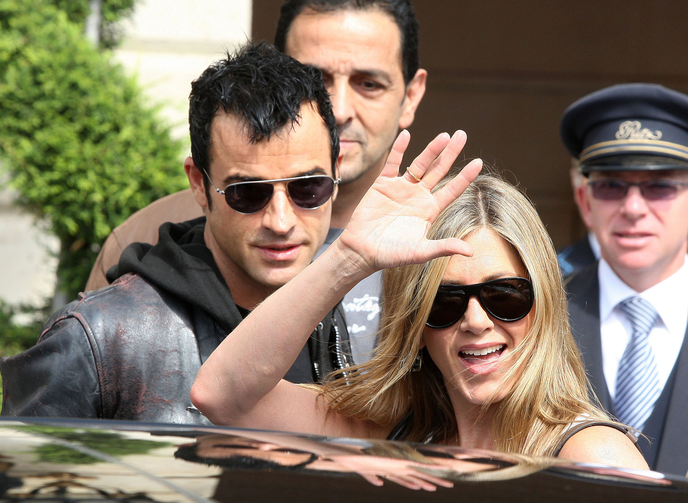 Hot couple Jennifer Aniston and Justin Theroux seen leaving together from the Ritz Hotel in Paris