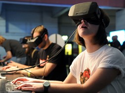 The Oculus Rift headset is tested by attendees at the Eurogamer Expo at Earls Court in London.